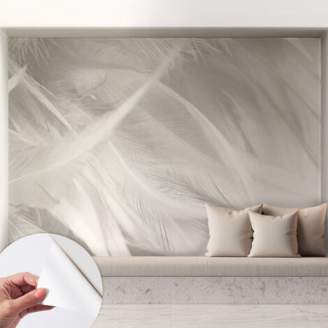 Fototapete Selbstklebend - Wanddekoration - Wandfolie - 3D Tapete Wand - Wohnungsdeko Zarte Federn 208x146 cm (1/5)