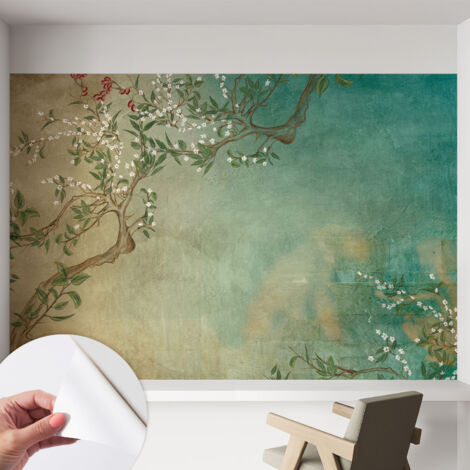Fototapete Selbstklebend - Wanddekoration - Wandfolie - 3D Tapete Wand - Wohnungsdeko Blumige Harmonie 152x104 cm