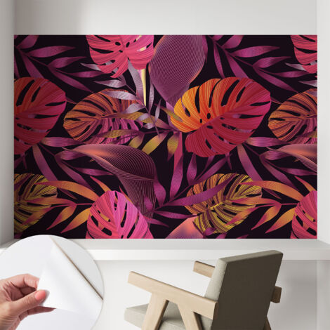 Fototapete Selbstklebend - trendige Wanddeko - Schlafzimmer - Wohnzimmer Exotische Blätter 104x70 cm (1/5)