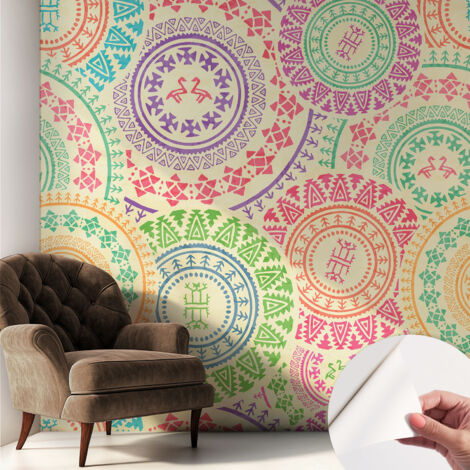 Selbstklebend Tapete modern - Wanddeko für Küche - Klebefolie Wand - luxus Look Bunte Mandalas 250x250 cm (1/5)