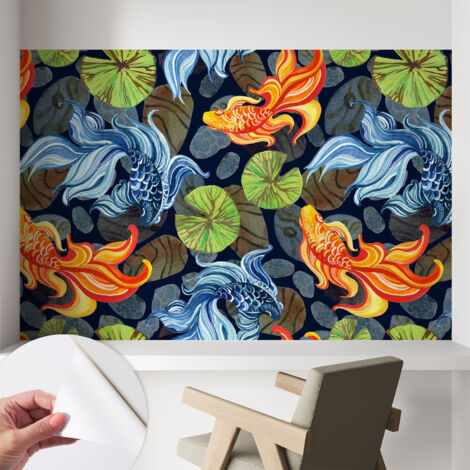 Selbstklebend Tapete modern - Wanddeko für Küche - Klebefolie Wand - luxus Look Fischmuster 104x70 cm (1/5)