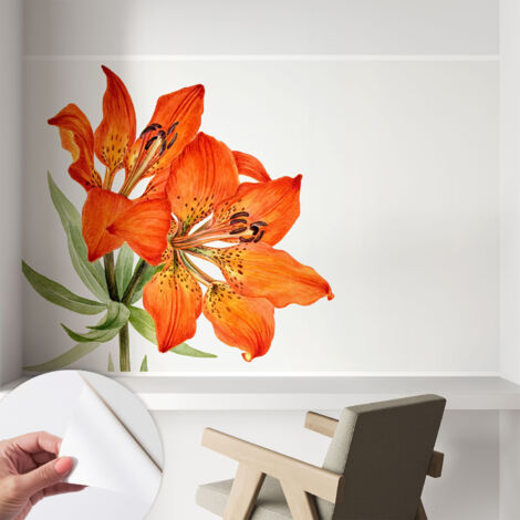 Fototapete Selbstklebend - trendige Wanddeko - Schlafzimmer - Wohnzimmer Orangefarbene Lilie 104x70 cm (1/5)