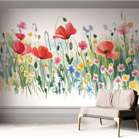 Selbstklebend Tapete modern - Wanddeko für Küche - Klebefolie Wand - luxus Look Sommerwiese 312x219 cm (1/5)