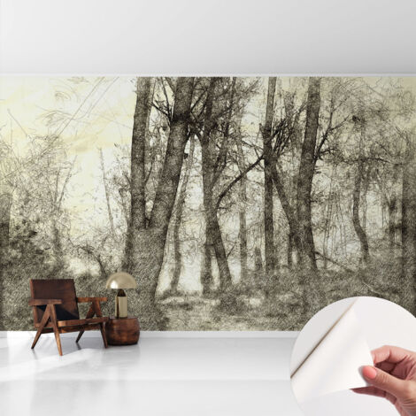 Fototapete Selbstklebend - Büro Wandgestaltung - Wanddekoration Wohnzimmer Waldmelancholie 416x254 cm (1/5)