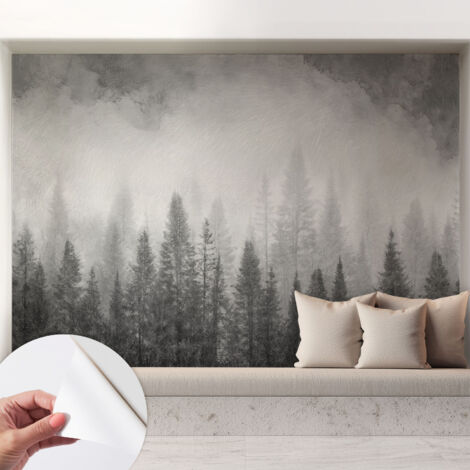 Tapete Selbstklebend - Wandtapete modern - Tapete mit Motiv - Tapete Schlafzimmer Waldnebel 208x146 cm (1/5)