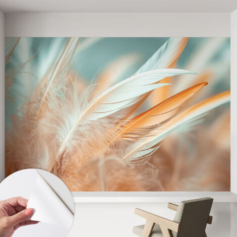 Selbstklebend Tapete modern Wohnzimmer - Wanddekoration - einfach anzubringen Zarte Federn 152x104 cm (1/5)