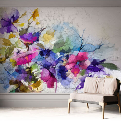 Tapete Selbstklebend - Fototapete mit Motiv - Wandtapete modern - Wandgestaltung Abstrakte Blumen 312x219 cm (1/5)
