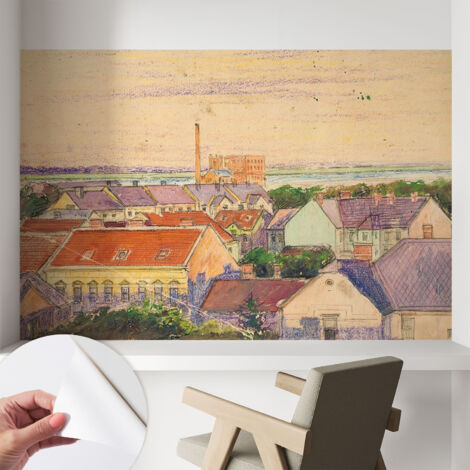Tapete Selbstklebend - Wandtapete modern - Tapete mit Motiv - Tapete Schlafzimmer Stadthäuser 104x70 cm (1/5)