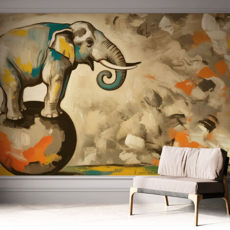 Fototapete Selbstklebend - trendige Wanddeko - Schlafzimmer - Wohnzimmer Abstrakter Elefant 312x219 cm (1/5)