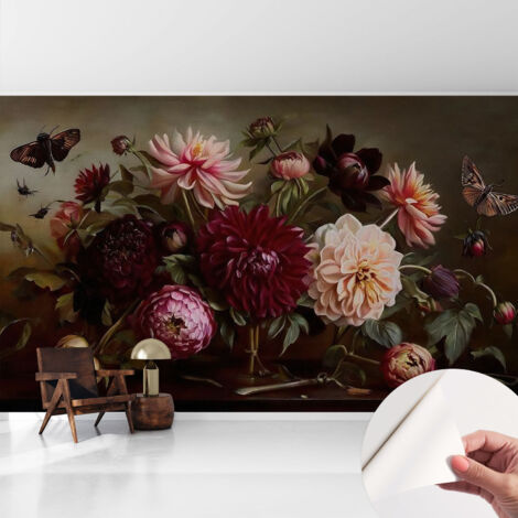 Tapete Selbstklebend - abwaschbar - Tapete mit Motiv - trendige Wanddeko - elegant Fototapete Blumige Pracht 416x254 cm