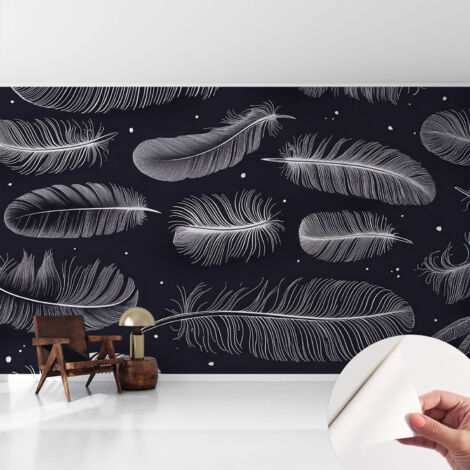 Tapete Selbstklebend - Fototapete mit Motiv - Wandtapete modern - Wandgestaltung Zarte Federn 416x254 cm (1/5)