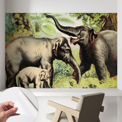 Selbstklebend Tapete modern - Wanddeko für Küche - Klebefolie Wand - luxus Look Elefantenfamilie 104x70 cm (1/5)