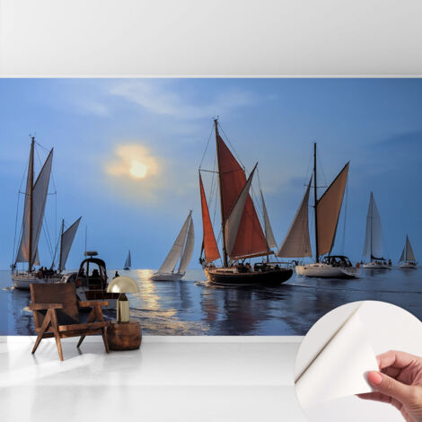 Selbstklebend Tapete modern Wohnzimmer - Wanddekoration - einfach anzubringen Segelabenteuer 416x254 cm (1/5)