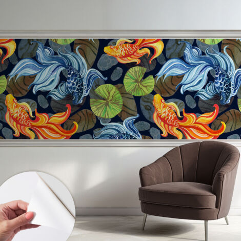 Selbstklebend Tapete modern - Wanddeko für Küche - Klebefolie Wand - luxus Look Fischmuster 250x104 cm (1/5)