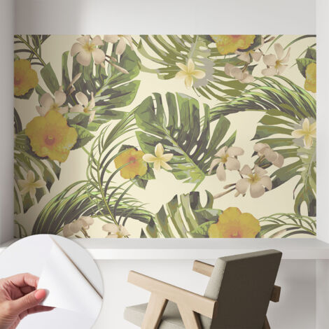 Selbstklebende Tapete modern Wohnzimmer - Wanddeko Schlafzimmer - Tapete mit Motiv Exotische Flora 104x70 cm (1/5)
