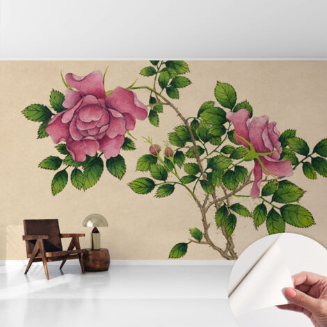 Tapete Selbstklebend - abwaschbar - Tapete mit Motiv - trendige Wanddeko - elegant Fototapete Romantische Rosen 416x254 cm (1/5)