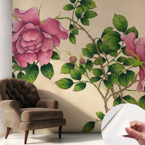 Tapete Selbstklebend - abwaschbar - Tapete mit Motiv - trendige Wanddeko - elegant Fototapete Romantische Rosen 250x250 cm (1/5)