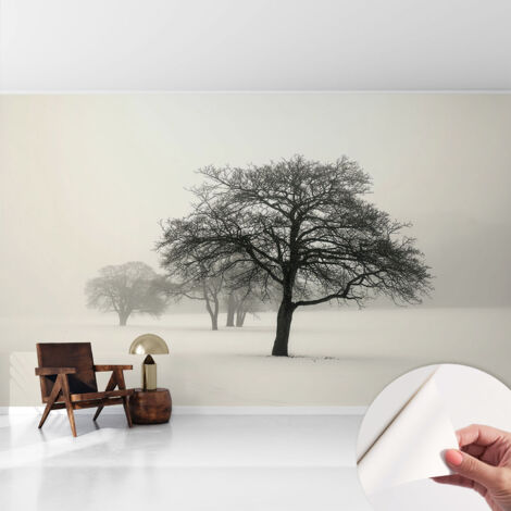 Selbstklebend Tapete - Wandgestaltung - Tapete Wohnzimmer - Flur Eingangsbereich Winterbäume 416x254 cm (1/5)