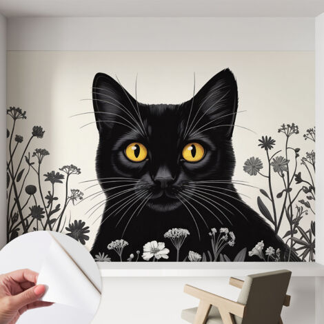 Selbstklebend Tapete modern Wohnzimmer - Wanddekoration - einfach anzubringen Katzenblumen 152x104 cm