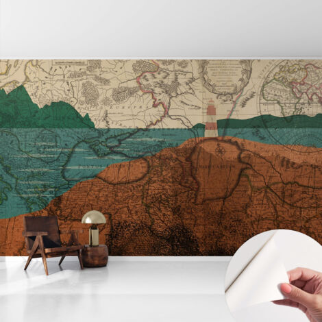 Fototapete Selbstklebend - Büro Wandgestaltung - Wanddekoration Wohnzimmer Historische Karte 416x254 cm (1/5)