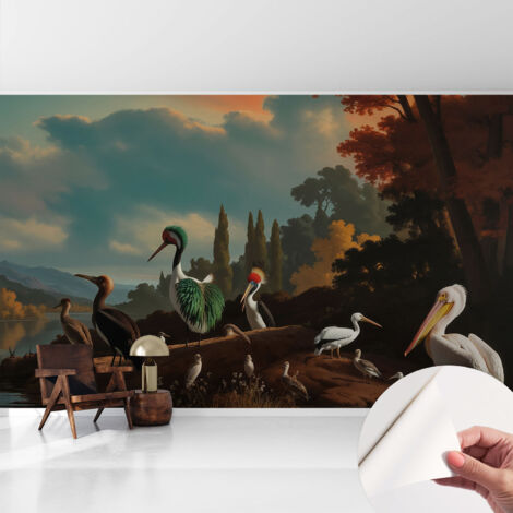 Tapete Selbstklebend - Fototapete mit Motiv - Wandtapete modern - Wanddeko Malerische Vögel 416x254 cm (1/5)