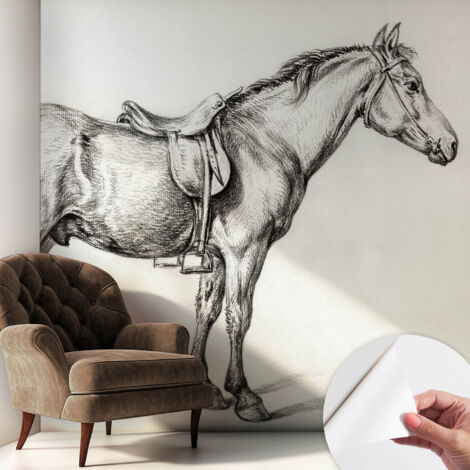 Tapete Selbstklebend - Wandtapete modern - Tapete mit Motiv - Tapete Schlafzimmer Pferdeskizze 250x250 cm (1/5)