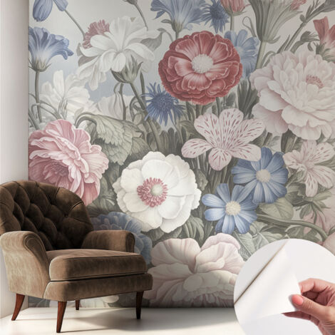 Fototapete Selbstklebend - Wanddekoration - Wandfolie - 3D Tapete Wand - Wohnungsdeko Bunter Blumenstrauß 250x250 cm (1/5)