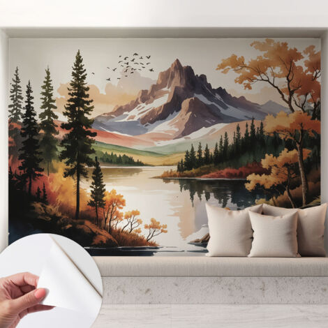 Tapete Selbstklebend - Wandtapete modern - Tapete mit Motiv - Tapete Schlafzimmer Herbst in den Bergen 208x146 cm