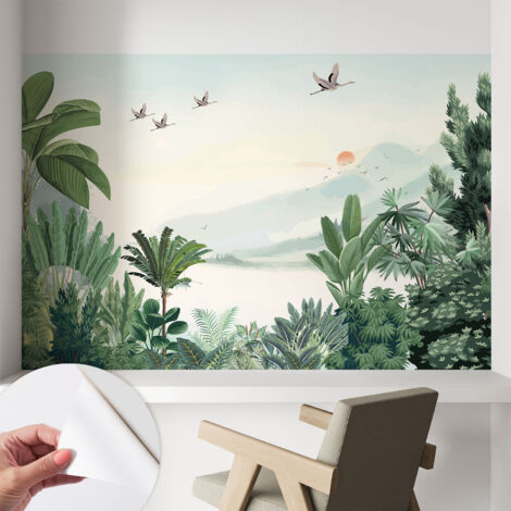 Selbstklebend Tapete modern - Wanddeko für Küche - Klebefolie Wand - luxus Look Tropische Oase 104x70 cm (1/5)
