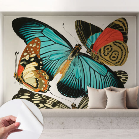 Fototapete Selbstklebend - Wanddekoration - Wandfolie - 3D Tapete Wand - Wohnungsdeko Bunte Schmetterlinge 208x146 cm (1/5)