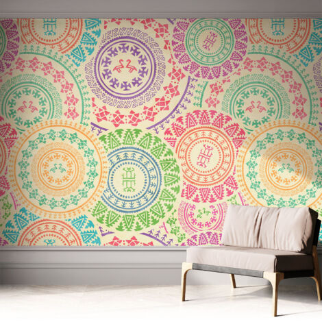 Selbstklebend Tapete modern - Wanddeko für Küche - Klebefolie Wand - luxus Look Bunte Mandalas 312x219 cm (1/5)
