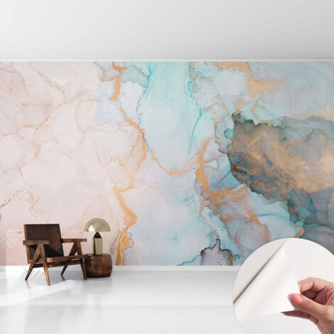 Selbstklebend Tapete - Wandgestaltung - Tapete Wohnzimmer - Flur Eingangsbereich Aquarellwellen 416x254 cm (1/5)