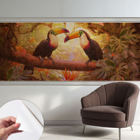 Tapete Selbstklebend - Wandtapete modern - Tapete mit Motiv - Tapete Schlafzimmer Bunte Tukane 250x104 cm (1/5)