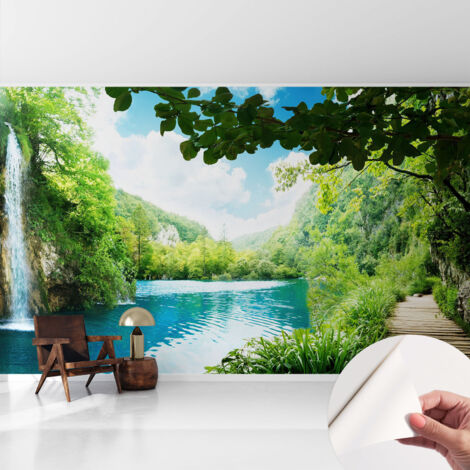 Fototapete Selbstklebend - Büro Wandgestaltung - Wanddekoration Wohnzimmer Natürliche Oase 416x254 cm (1/5)