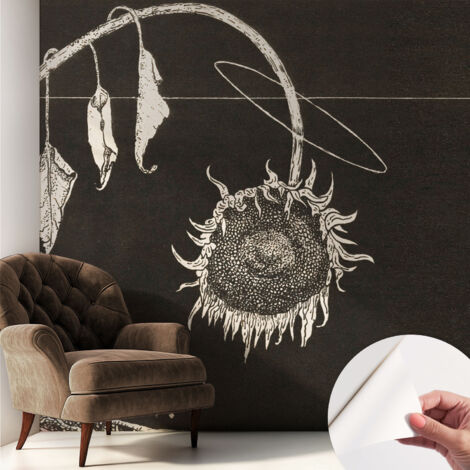 Selbstklebende Tapete - Wanddekoration Wohnzimmer - Tapete Schlafzimmer Nostalgische Sonnenblume 250x250 cm (1/5)