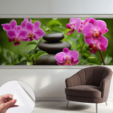Selbstklebende Tapete - Wanddekoration Wohnzimmer - Tapete Schlafzimmer Orchideen und Steine 250x104 cm (1/5)
