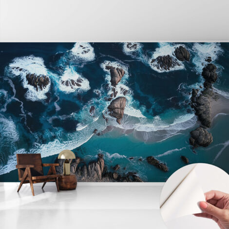 Selbstklebend Tapete modern - Wanddeko für Küche - Klebefolie Wand - luxus Look Ozeanische Wellen 416x254 cm (1/5)
