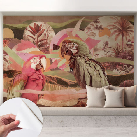 Fototapete Selbstklebend - Büro Wandgestaltung - Wanddekoration Wohnzimmer Tropische Vögel 208x146 cm (1/5)