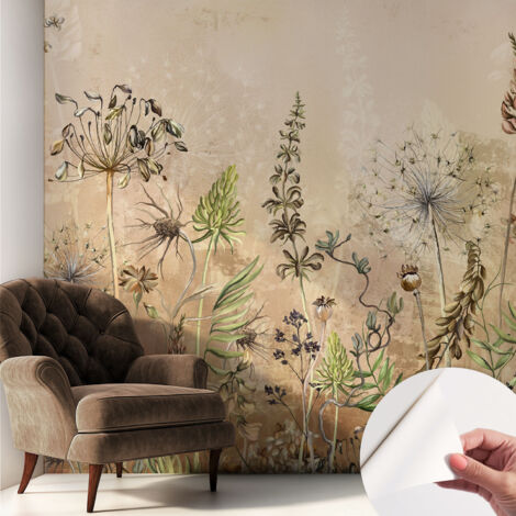 Tapete Selbstklebend - abwaschbar - Tapete mit Motiv - trendige Wanddeko - elegant Fototapete Rustikale Blumen 250x250 cm (1/5)