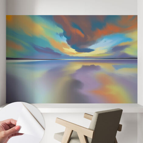 Tapete Selbstklebend - Wandtapete modern - Tapete mit Motiv - Tapete Schlafzimmer Regenbogenfarbener Sonnenuntergang 104x70 cm (1/5)