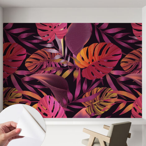 Tapete Selbstklebend - abwaschbar - trendige Wanddeko - elegant Fototapete Exotische Blätter 152x104 cm (1/5)