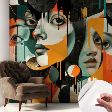 Tapete Selbstklebend - Fototapete mit Motiv - Wandtapete modern - Wandgestaltung Bunte Gesichter 250x250 cm (1/5)
