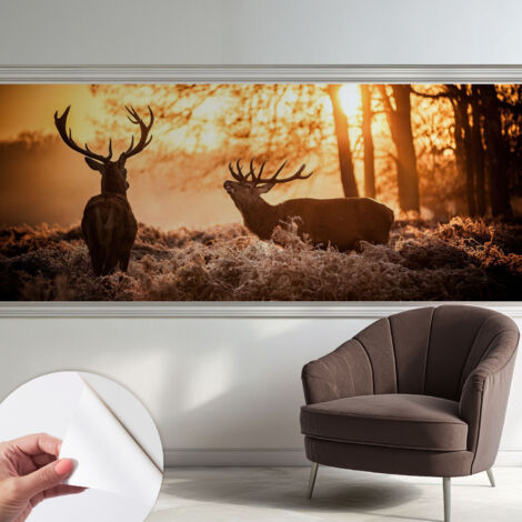 Selbstklebende Tapete modern Wohnzimmer - Wanddeko Schlafzimmer - Tapete mit Motiv Rehe am Morgen 250x104 cm (1/5)