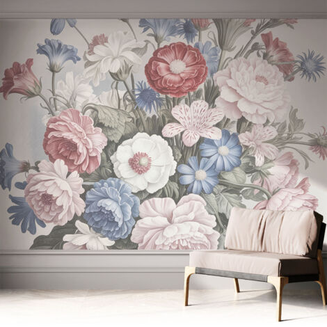 Fototapete Selbstklebend - Wanddekoration - Wandfolie - 3D Tapete Wand - Wohnungsdeko Bunter Blumenstrauß 312x219 cm (1/5)