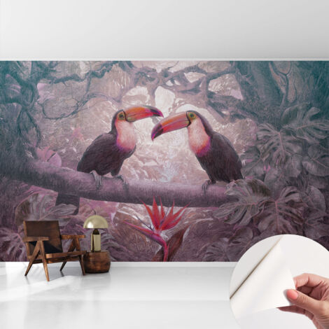 Selbstklebend Tapete modern Wohnzimmer - Wanddekoration - einfach anzubringen Exotisches Paar 416x254 cm (1/5)