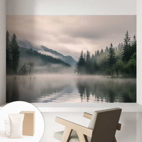 Fototapete Tapete Vliestapete mit Kleber - Wandtattoo - leicht anzubringen - Wandverkleidung Stimmungsvoller See 104x70 cm (1/5)