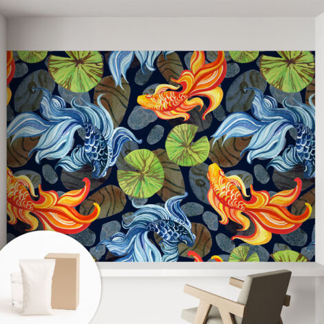 Tapete Vliestapete mit Kleber - Fototapete mit Motiv - Wandtapete modern - Wandgestaltung Fischmuster 152x104 cm