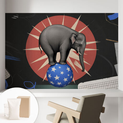 Fototapete Tapete Vliestapete mit Kleber - trendige Wanddeko - Schlafzimmer - Wohnzimmer Zirkuselefant 104x70 cm (1/5)