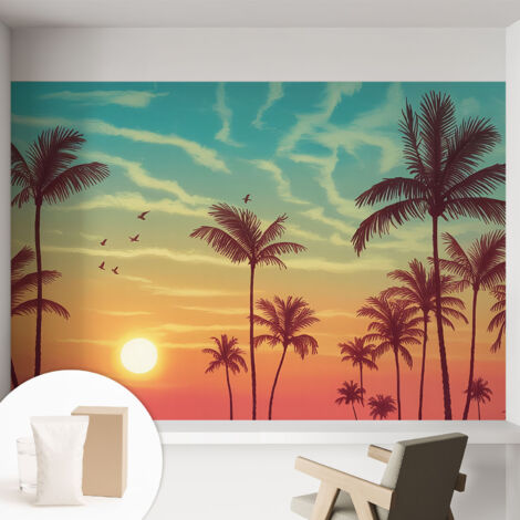 Tapete Vliestapete mit Kleber - Wandgestaltung - Tapete Wohnzimmer - Flur Eingangsbereich Tropische Landschaft 152x104 cm (1/5)