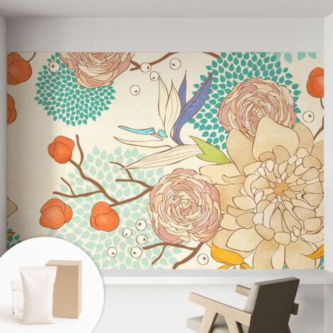 Fototapete Tapete Vliestapete mit Kleber - trendige Wanddeko - Schlafzimmer - Wohnzimmer Blumige Fantasie 152x104 cm (1/5)